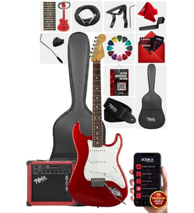Midex RPH-30WRD-25AMP Kırmızı Renk Strat Kasa SSS 25W Amfili Elektro Gitar Seti