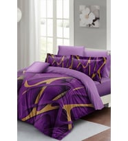 Lastikli Çarşaflı %100 Pamuk Saten Çift Kişilik Nevresim Takımı Purple Brown