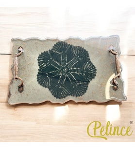 Epoksi Reçine Dantelli Tepsi - Siyah Dantelli Simli - Eni: 18 cm Boyu:29 cm (Çok Renkli)