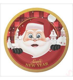 Yılbaşı Noel Baba Karton Tabak - 22cm x 8 Adet