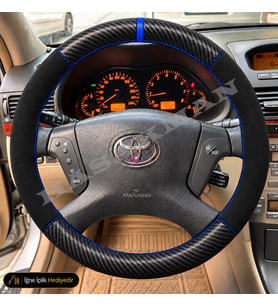 Toyota Corolla Verso AR10 Dikme Direksiyon Kılıfı Alcantara Süet Mat Karbon Mavi Yüzük ve Dikiş Comfort-Düz Kollu Tipler 2004-2007