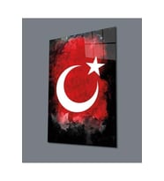 Türk Bayrağı Dikey Cam Tablo Hediyelik Büyük Tablo Ev Ofis Dekoru (Çok Renkli)