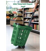 43 LT Tekerlekli Market Sepeti Plastik Alışveriş Sepeti Ergonomik Çift Saplı Yeşil