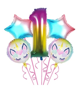 Gökkuşağı Unicorn 1 Yaş Folyo Balon 5 Li Set