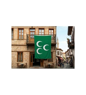 Yeşil Üç Hilal Bayrak 140gr Premium Raşel Kumaş 300x450cm