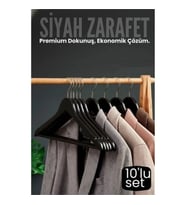 Mey İthalat® 10'lu Lüks Siyah Elbise Ceket Askısı - Ergonomik & Kaymaz Plastik Askı Seti -  Ahşap Gö