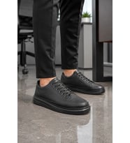 Emirp Cilt Bağcıklı Erkek Sneaker Günlük Ayakkabı - Siyah