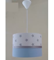 Beyaz Yıldızlı Mavi Kumaş Kaplama Çocuk Odası Genç Ve Bebek Odası Avize Aydınlatma Sarkıt (Beyaz-Mavi)
