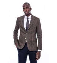 Ekose Sivri Yaka Slim Fit Kahverengi Ceket - Wessi
