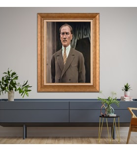 Altın Paspartulu Atatürk  Çerçeveli Tablo C997 (Gold)