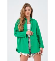 Kadın Zümrüt Oversize Uzun Basic Gömlek