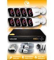 ELITCAM 8 Kameralı Kare 8 Dış Kamera Set HDD'siz Full HD Gece Görüşlü Güvenlik Kamerası Sistemi