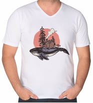 BK Gift Balina Tasarımlı V Yaka Tişört-2 (Beyaz)