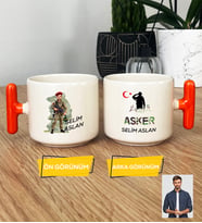 Kişiye Özel Karikatürlü Asker T Kupa Bardak Askere Hediye Asker Sevgiliye Hediye (Turuncu)