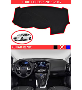 Ford Focus 3 2011-2017 Için Uygun Torpido Koruma Halısı Siyah Kenar Renk Kırmızı