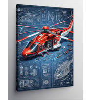 Kanvas Tablo Helikopter Mühendislik Çizimi