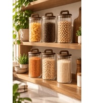 Atbyhome 6'lı Akasya Ahşap Kapaklı Çizgili Cam Kavanoz Seti 1250 ml - Vakumlu Erzak Bakliyat Kabı