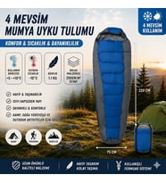 4 Mevsim Mumya Tip Uyku Tulumu -10°C Konforlu Kamp Uyku Tulumu Yıkanabilir MAVİ
