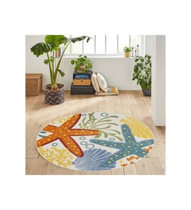 Eliana Home Baskılı, Yıkanabilir Kaymaz Taban Yuvarlak Halı LNA7143 120x120 cm (Mavi)