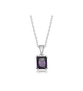 Gümüş Mor Kristal Kare Taşlı Kadın Kolye CSR2181240