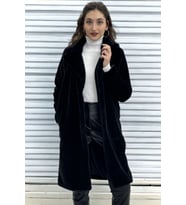 ŞAL YAKA ASTARLI YUMUŞACIK PELUŞ KABAN (Siyah)