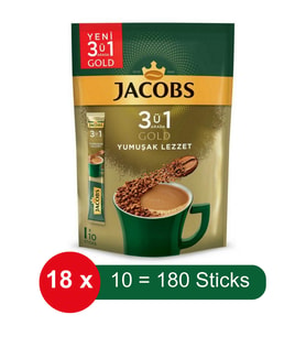 Jacobs 3 ü 1 Arada Gold Yumuşak Lezzet Hazır Kahve – 10 lu Paket x 18 Adet