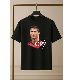 Unisex CR7 Ronaldo Baskılı T-shirt/Tişört - TÜM YAŞ GRUPLARI (Siyah)