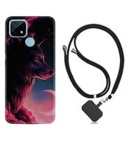 Realme C11 C21 C21Y C25Y C11 2021 Kılıf Boyun Askılı Silikon Wolf and Moon 1380