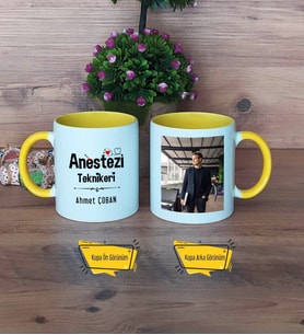 Anestezi Teknikeri Kupa Bardak Sarı Fotoğraflı Tıp Bayramı Hediyesi