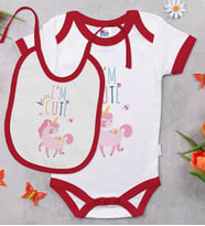BK Kids I'm Cute Tasarımlı Kırmızı Bebek Body Zıbın ve Mama Önlüğü Hediye Seti-1