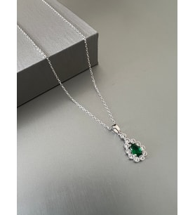 Zeta Jewel 925 Ayar Gümüş Damla Zümrüt Taşlı Zirkon Çerçeveli Kolye 40+5 cm