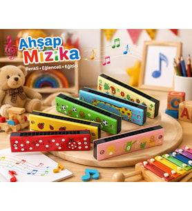 6 Adet Çocuklar İçin Ahşap Mızıka Çocuk Oyuncağı Renkli Desenli Müzik Aleti Eğitici Eğlenceli Hediye