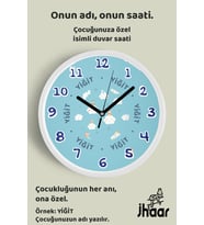 İsme Özel Sevimli Unicorn Bulut Çocuk Odası Duvar Saati Orta Boy 30 cm Beyaz Camlı Sessiz