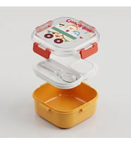 600 ml Yemek Kabı, 4 Bölmeli Kilitli Lunch Box, Kaşık Dahil Renkli Desenli Saklama ve Taşıma Kabı, 14x14x8 cm