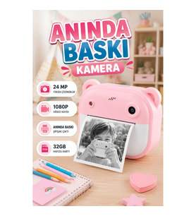 24MP HD Çift Lensli Şipşak Fotoğraf Makinesi 32GB Hafıza ve Anında Baskı Özellikli