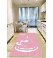 Pembe Kaymaz Taban Yıkanabilir Fincanlı Mutfak Halısı AR860
