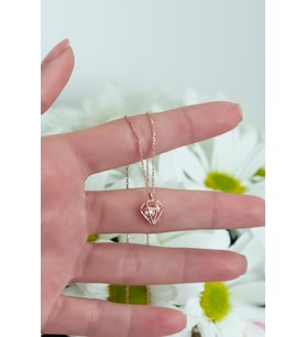 925 Ayar Şık Tasarım Pembe Taşlı Kolye Kadın Gümüş Kolye