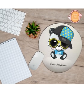 Kişiye Özel Erkek Yazılı Şapkalı Panda Temalı Mouse Pad Bilek Destekli