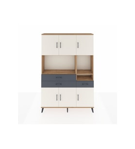 Arges Dolap 9 Raflı 3 Çekmeceli 6 Kapaklı 132x30x195 Çam-Aytaşı/Antrasit