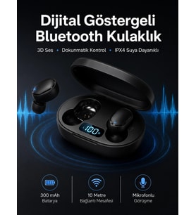 İkili Bluetooth Kulaklık Dijital Göstergeli Uzun Pil Ömrü Yüksek Ses Kaliteli Yeni Nesil