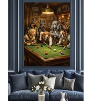 Bilardo Oynayan Köpekler Eğlenceli Tablo Dekoratif Kanvas - Mdf Ahşap Tablo