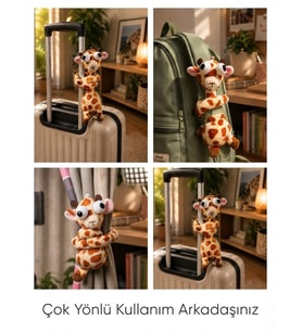 Çok Amaçlı Sevimli Zürafa Figürlü Peluş Oyuncak 40 cm Perde Çanta Valiz Tutucu Hediyelik Aksesuar