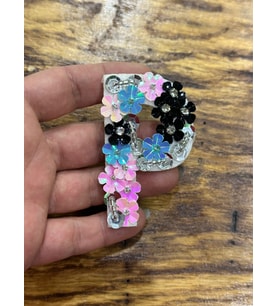 ZİRKON TAŞ PUL PAYET İŞLEME P HARFİ ARMA DİKİŞ APLİKE 7X4 CM