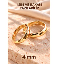 Alyans Yüzük - 1 Adet Gerçek Altın Kaplama 316 L Kararmaz Çelik Kadın Erkek Unisex Alyans Yüzük