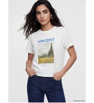 LCW Vision Beyaz Van Gogh Baskılı %100 Pamuklu Kadın Tişört