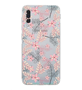Samsung Galaxy A30s  Kamera Korumalı  Kapak Floral Kırmızı Tasarımlı  Şeffaf Kılıf