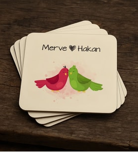 BK Gift Kişiye Özel Sevgili Evcil Hayvan Tasarımlı 4'lü MDF Ahşap Bardak Altlığı-1, Arkadaşa Hediye, Sevgiliye Hediye