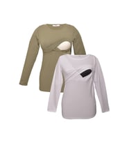 LuvmaBelly MYRA2707_2708 Emzirme tshirt seti (Beyaz - Haki)