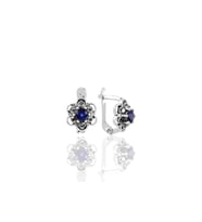 Söğütlü Silver Gümüş  markazit ve safir taşlı çiçek modeli  küpe