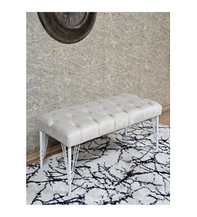 Beyaz Boyalı Tel Ayaklı 90 cm Puf Bench - Puf - Bench - Kasalı Oturak - Oturak - Yatak Ucu Puf Krem Renk 90 x 41 Boyut/Ebat (Çok Renkli)